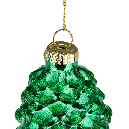 5" Shiny Green and Gold Pinecone Glass Christmas Ornament
