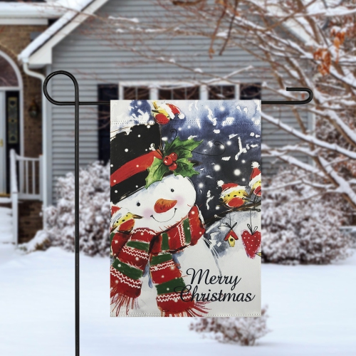 Snowman and Birds Merry Christmas Outdoor Garden Flag 12.5" x 18"