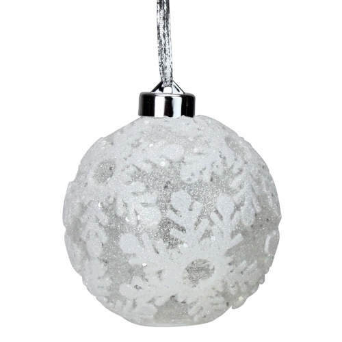 6ct Battery Operated Pre-Lit Silver Glitter Snowflake Christmas Ball Ornaments 4.25"
