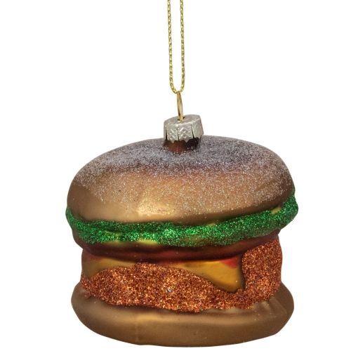 2.5" Juicy Golden Cheeseburger Hanging Glass Christmas Ornament