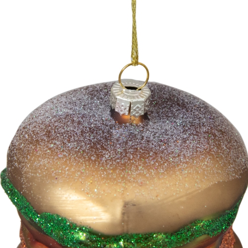 2.5" Juicy Golden Cheeseburger Hanging Glass Christmas Ornament