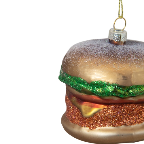 2.5" Juicy Golden Cheeseburger Hanging Glass Christmas Ornament