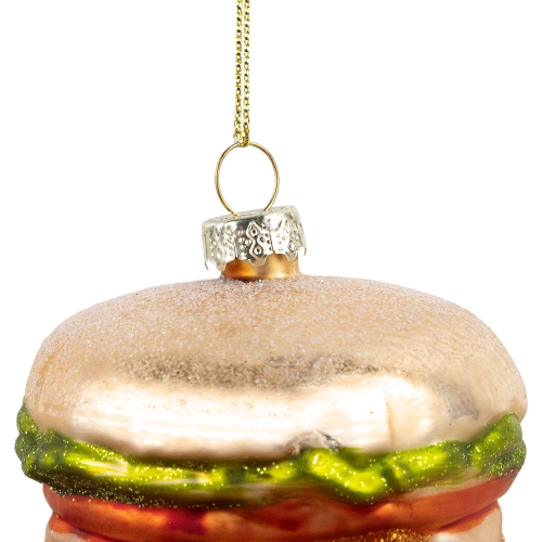 2.5" Juicy Golden Cheeseburger Hanging Glass Christmas Ornament