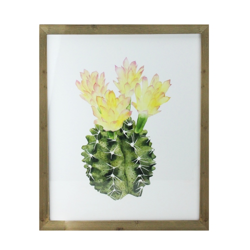 24" Yellow and Green Cactus Wooden Framed Print Wall Art