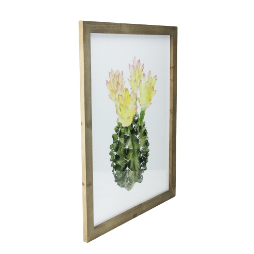 24" Yellow and Green Cactus Wooden Framed Print Wall Art