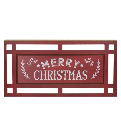 Affiche murale rectangulaire en bois sculpté «&nbsp;Merry Christmas&nbsp;» rouge et blanc de 24 po
