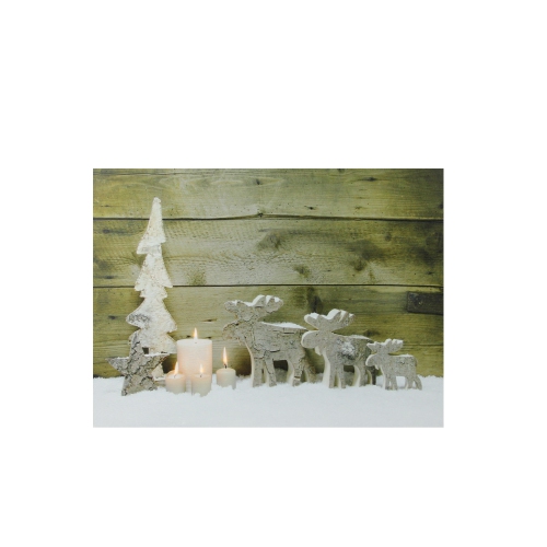 LED Lighted Flickering Candles and Winter Wooden Moose Canvas Wall Art 12" x 15.75"