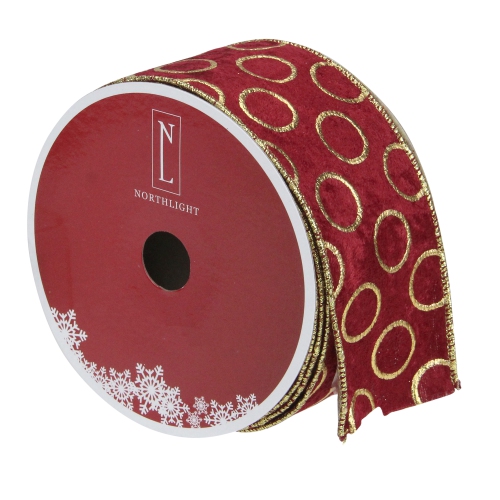 Red and Gold Circle Wired Christmas Craft Ribbon 2.5" x 16 Yards