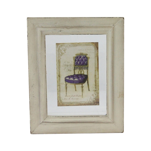 7.25" x 6" Decorative Antique Style Beige and Purple Victorian Chair Print Framed Wall Art
