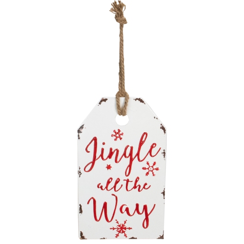 12" White and Red Metal Distressed "Jingle All The Way" Christmas Wall Decor