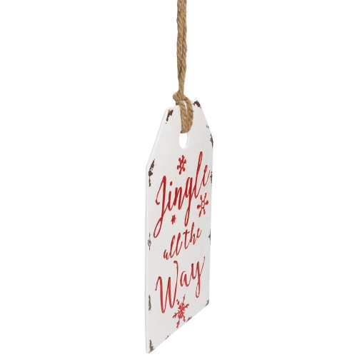 12" White and Red Metal Distressed "Jingle All The Way" Christmas Wall Decor