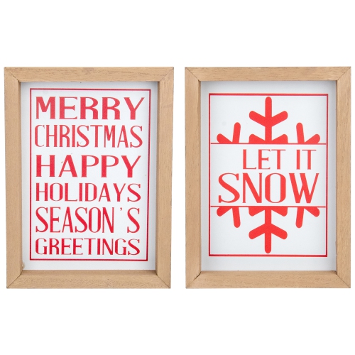 Set of 2 Red and White Holiday Slogans Wooden Christmas Plaques