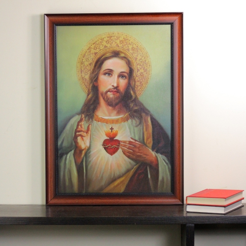 27.75" Framed Celestial Jesus Christ and Sacred Heart Hanging Portrait Art