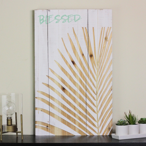 30" Paradise Found Rustic Wooden Blessed Palm Leaf Wall Plaque