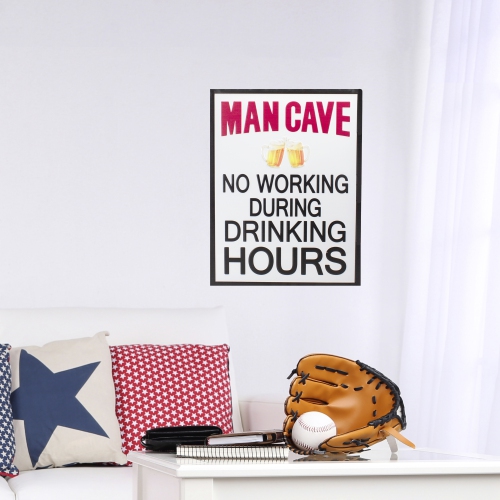 18.5" White and Black Framed "Man Cave" Metal Sign Wall Decor