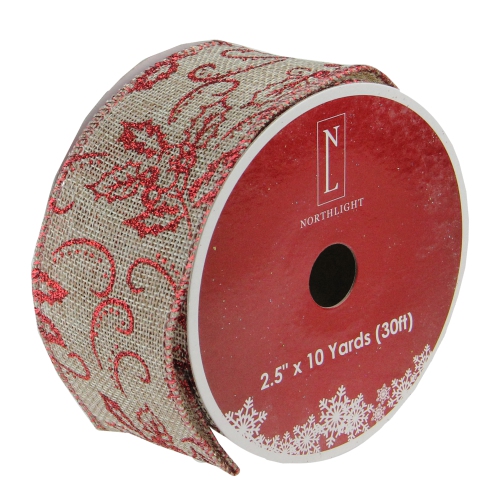 NORTHLIGHT  And Beige Christmas Wi Craft Ribbon 2.5" X 10 Yards In Red