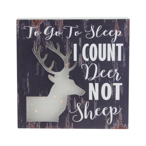 8"x8" LED Lighted Fiber Optic Deer “To Go to Sleep I Count Deer Not Sheep" Wall Art Decoration