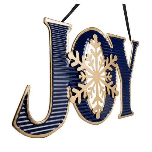 16" Blue and Gold "JOY" Metal Christmas Wall Sign