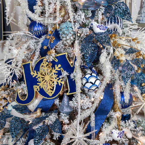 16" Blue and Gold "JOY" Metal Christmas Wall Sign