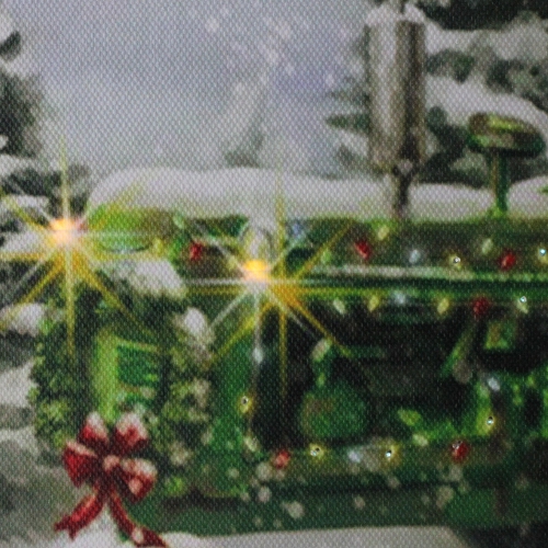 Fiber Optic and LED Lighted Merry Christmas Tractor Canvas Wall Art 12" x 15.75"