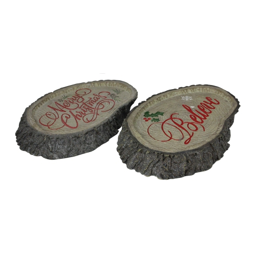 Set of 2 Gray and Red Tree Trunk Christmas Wall Plaques 12.5"