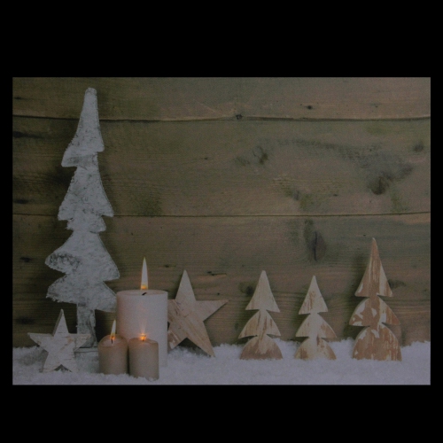 LED Lighted Flickering Candles and Winter Wooden Trees Canvas Wall Art 12" x 15.75"