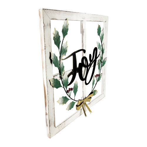 23.75" Joy Window Frame with Holly Christmas Wall Sign