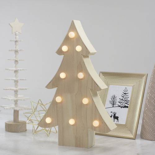 15" Lighted 3D Wooden Christmas Tree Tabletop Decor