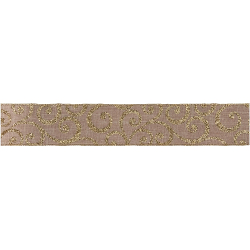 NORTHLIGHT  Burlap And Scroll Christmas Wired Craft Ribbon 2.5" X 10 Yards In Gold