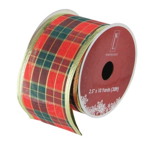 NORTHLIGHT  Green And Plaid Wi Christmas Craft Ribbon 2.5" X 10 Yards In Red