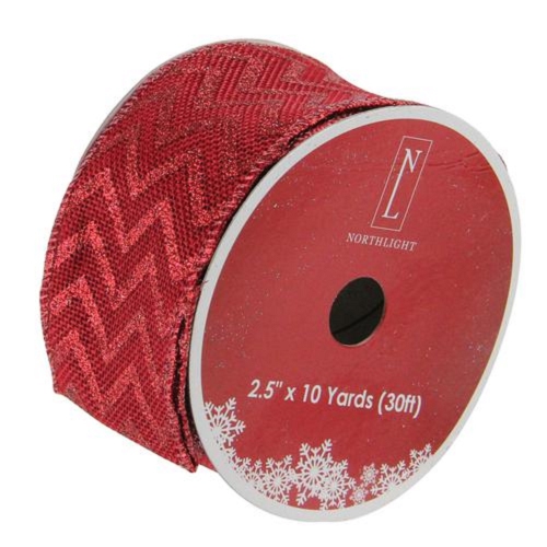 NORTHLIGHT  Wine Glitter Chevron Wi Christmas Craft Ribbon 2.5" X 10 Yards In Red