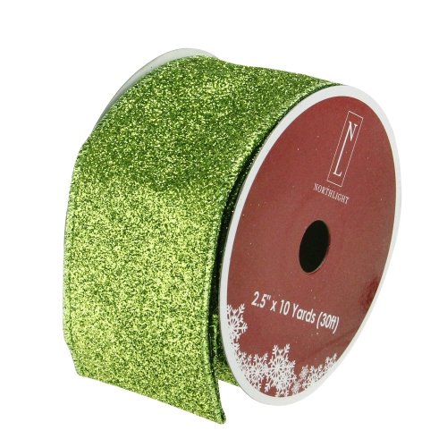 Club Pack of 12 Lime Green Solid Shimmering Wired Christmas Craft Ribbons - 2.5" x 120 Yards