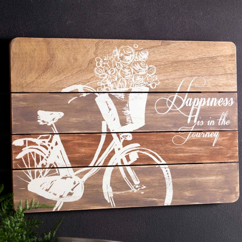 23.5" Brown and White Happiness Bicycle Wall Plaque