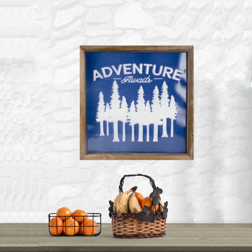 14" Blue and White Adventure Awaits Metal Wall Art