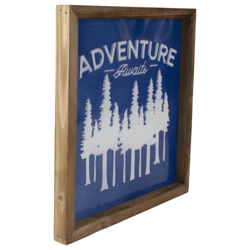 14" Blue and White Adventure Awaits Metal Wall Art