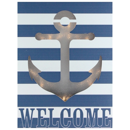 NORTHLIGHT  Led Lighted And White Striped “Welcome" Anchor Cut Out Wall Art 9.75" In Blue