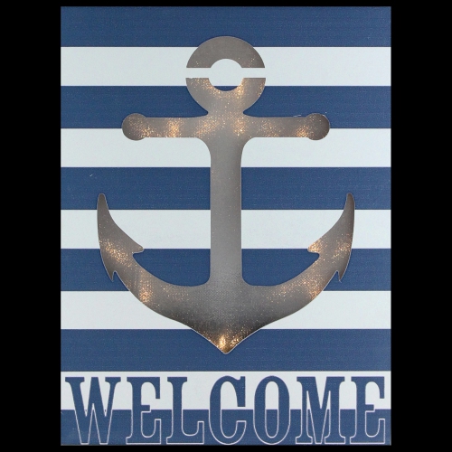 LED Lighted Blue and White Striped “Welcome" Anchor Cut Out Wall Art 9.75"