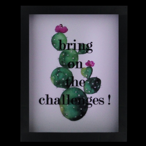 LED Lighted 'Bring on the Challenges' Cactus Framed Light Box 9" x 7"