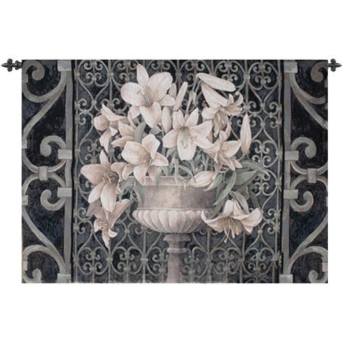 Lilies in Urn Ornate Iron Gate Cotton Wall Art Hanging Tapestry 35" x 53"