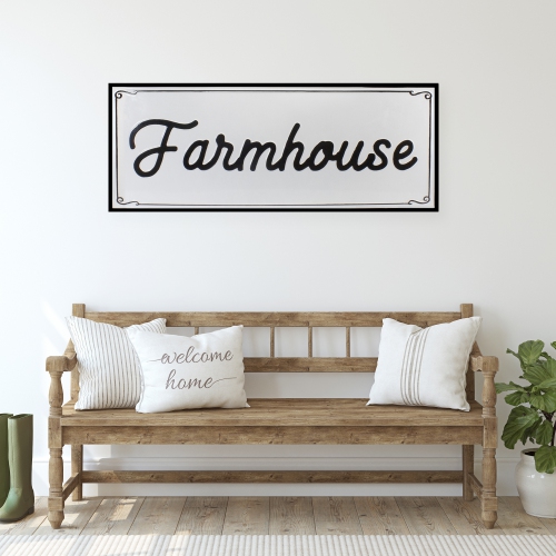 36" Black and White "Farmhouse" Metal Sign Wall Decor
