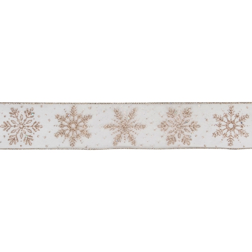 Ruban de Noël transparent flocon de neige doré avec fil 2.5 po x 10 verges