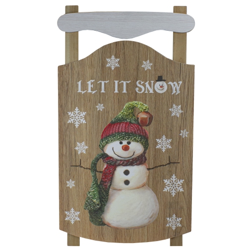 NORTHLIGHT  24" Let It Snow Wooden Sled Snowman And Snowflakes Wall Sign