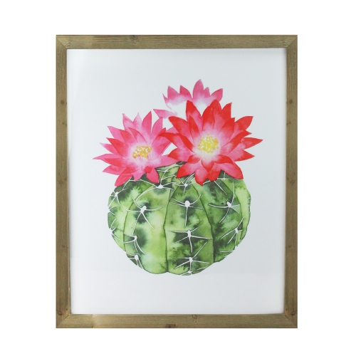 24" Green and Pink Cactus Decorative Wooden Framed Print Wall Art
