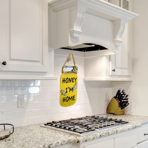 13.5" Yellow and Black Hanging Honey Mason Jar Wall Art