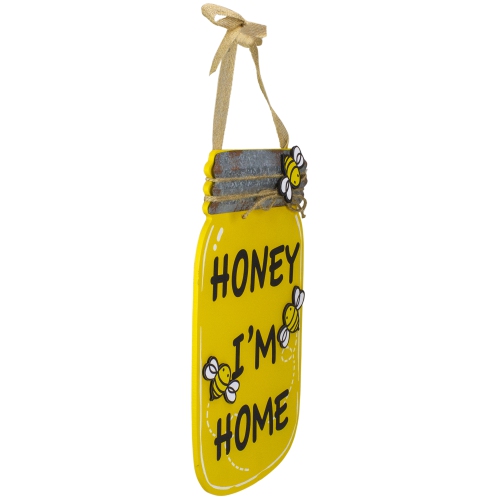 13.5" Yellow and Black Hanging Honey Mason Jar Wall Art