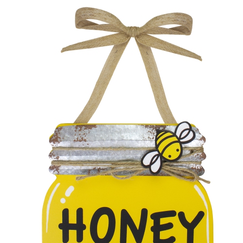 13.5" Yellow and Black Hanging Honey Mason Jar Wall Art