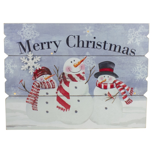 NORTHLIGHT  16" Lighted Snowmen 'merry Christmas' Wall Decor