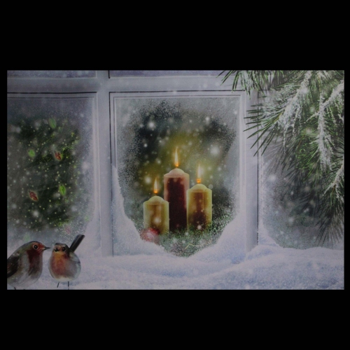 LED Lighted Snowy Window Pane and Candles Christmas Canvas Wall Art 23.5" x 15.5"