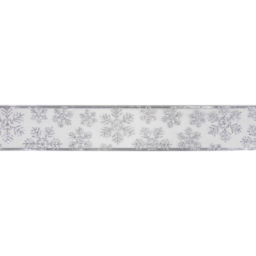 NORTHLIGHT  Sheer Snowflake Christmas Wired Craft Ribbon 2.5" X 10 Yards In Silver