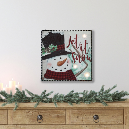 12" LED Lighted 'Let it Snow' Snowman Christmas Canvas Wall Art